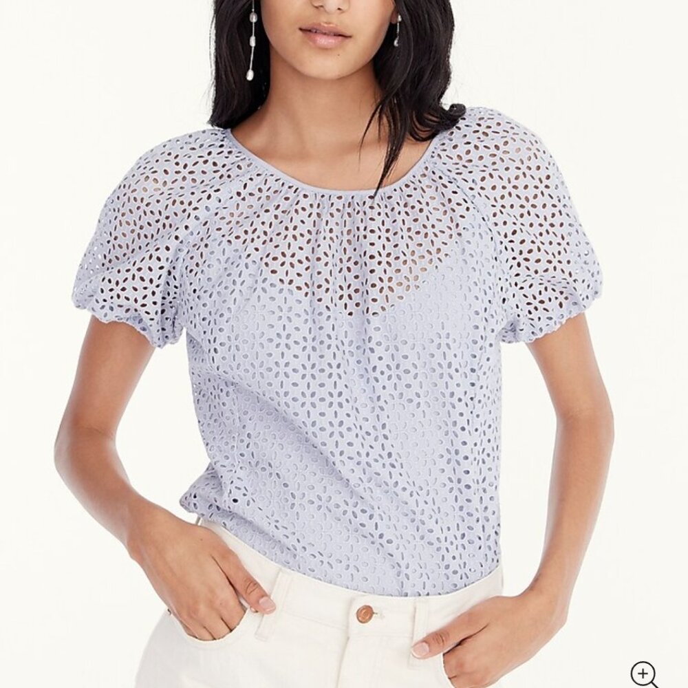 J. CREW V-back Puff-sleeve Eyelet Top Size 4